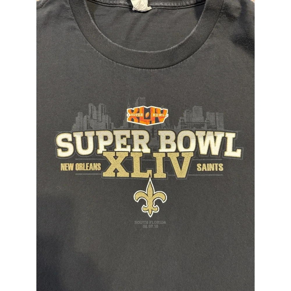 New Orleans Saints Super Bowl XLIV Long Sleeve Black T-Shirt Men's 2XL NFL